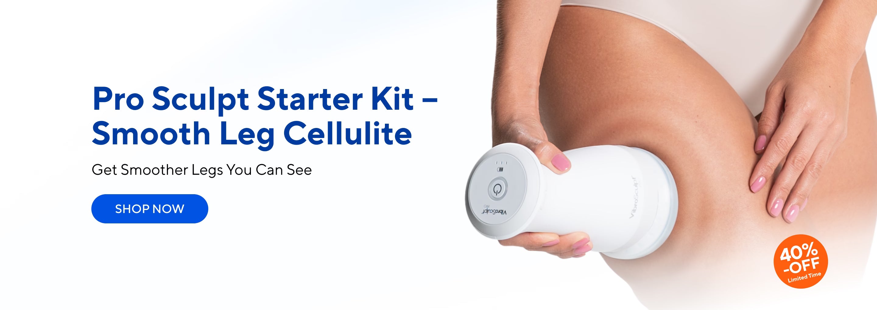 Woman using the Vibro Sculpt device on her glutes to help reduce the appearance of cellulite as part of an at-home sculpting routine.