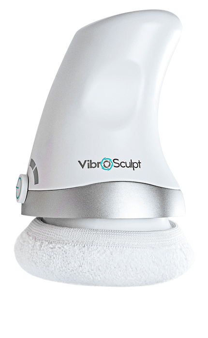 Illustration of the Vibro Sculpt device showing oscillating, linear, and vibro-wave movements.