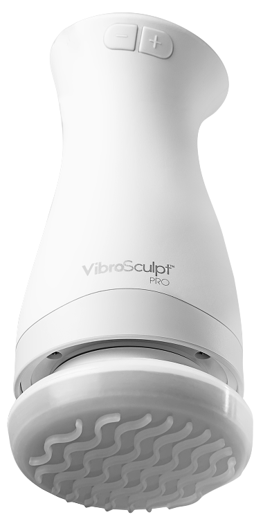 Illustration of the Vibro Sculpt device showing oscillating, linear, and vibro-wave movements.